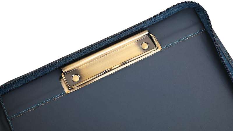 Handmade Leather Portfolio, Embossed Vegan Leather Padfolio Folio, Zipper Portfolio with A4 Letter Sized, Writing Pad Holder, Gifts for Women/Men, Blue - Image 8