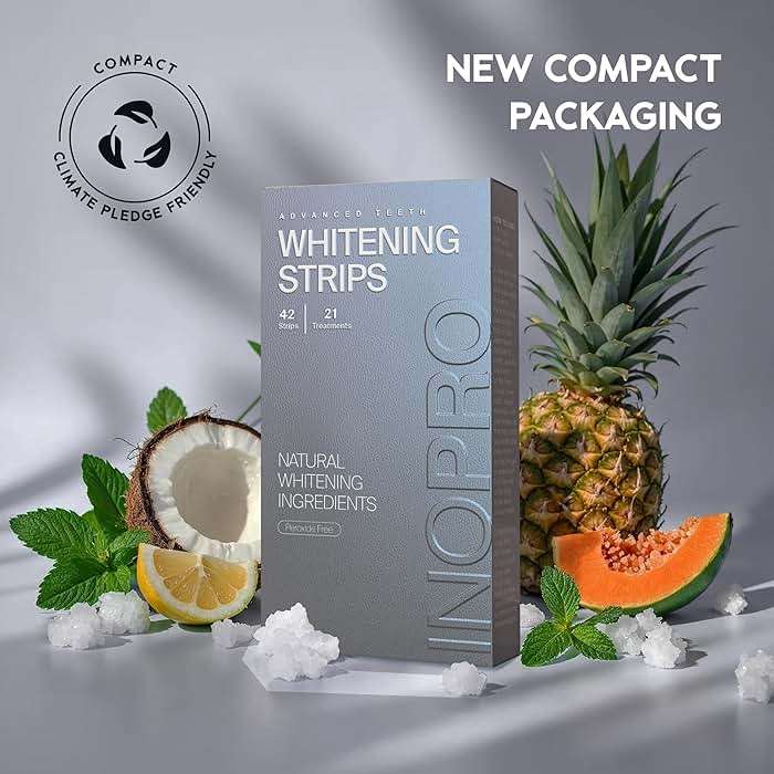 InoPro Natural Teeth Whitening Strips Kit 21 Treatments - Sensitive Teeth Whitener, Peroxide Free with Papain, Bromelain, Coconut Oil, White Strips for Teeth Whitening (42 Strips) - Image 7