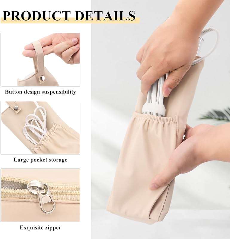 Boweike Hair Tools Travel Bag for T3 SinglePass Curl X, Heat Resistant Curling Iron Case for Bio Ionic, Hair Tool Organizer for Home and Travel (Apricot) - Image 4