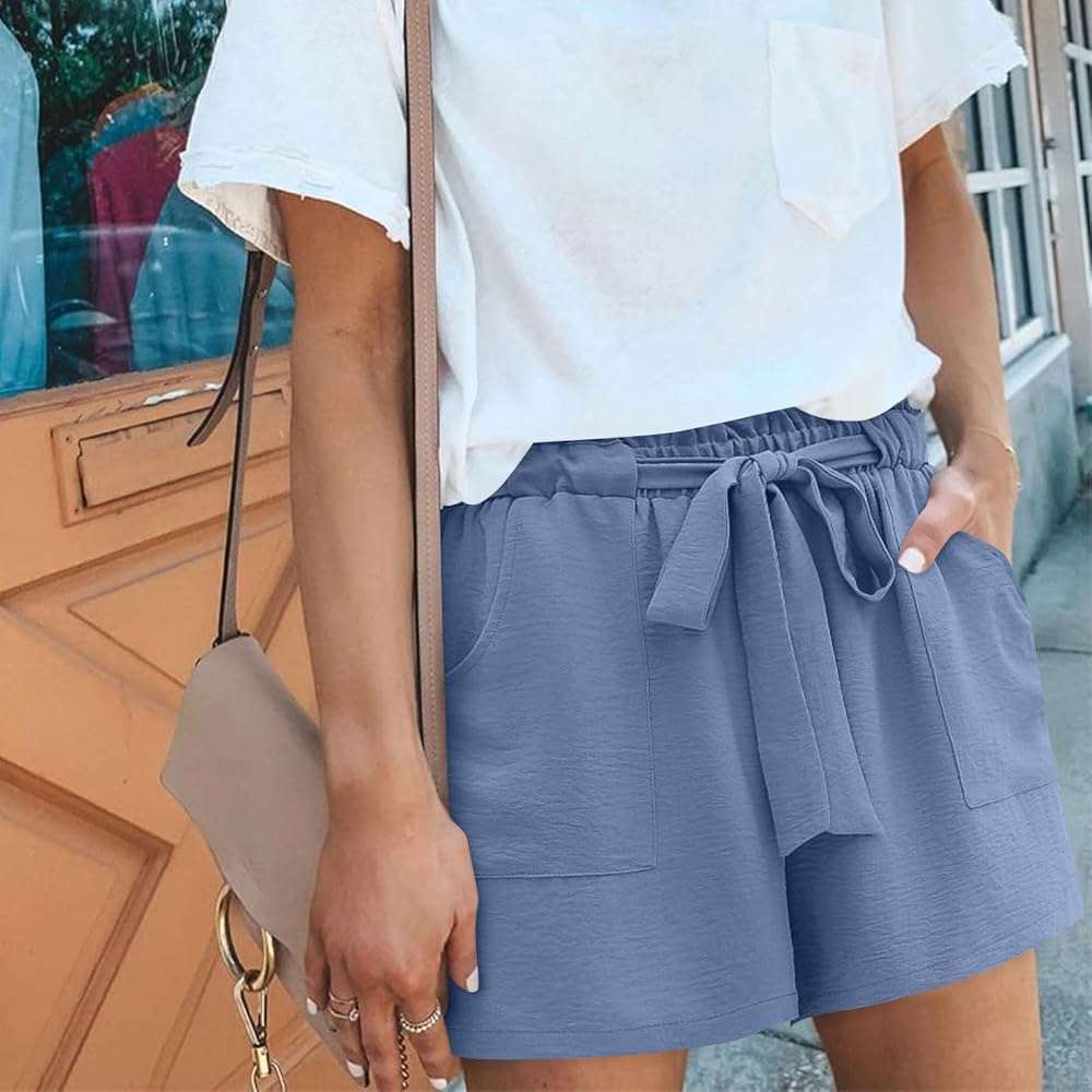 Womens Summer Shorts with Pockets Lightweight High Waisted Linen Shorts Adjustable Tie Knot Loose Casual Short - Image 5