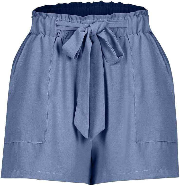 Womens Summer Shorts with Pockets Lightweight High Waisted Linen Shorts Adjustable Tie Knot Loose Casual Short - Image 6