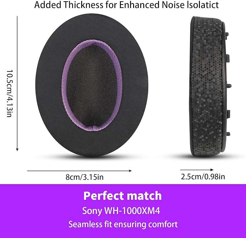 Jomwag Magic Ice Gel Replacement Earpads for Sony WH-1000XM4 – Black/Purple Cooling Cushions - Image 4