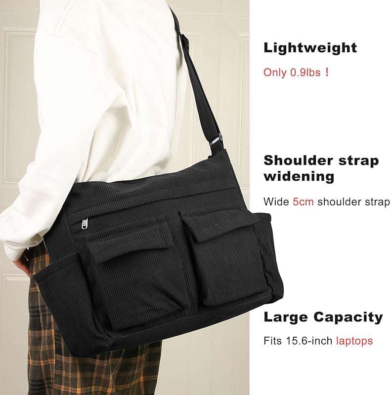 RTGNEI Corduroy Messenger Bag for School Satchel Tote Bag Women/Men Hobo Bags - Image 2