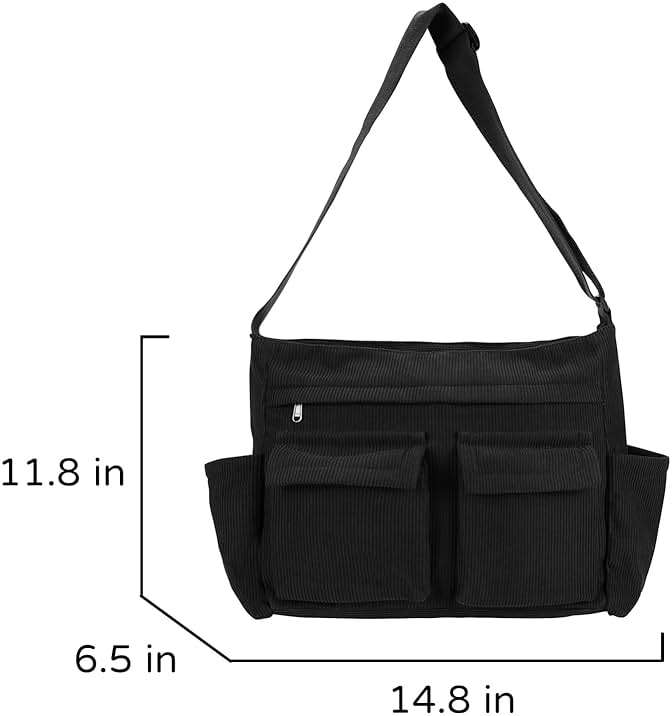 RTGNEI Corduroy Messenger Bag for School Satchel Tote Bag Women/Men Hobo Bags - Image 3