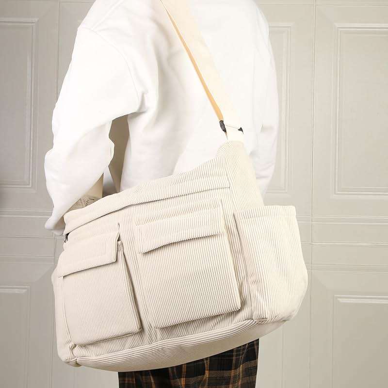 RTGNEI Corduroy Messenger Bag for School Satchel Tote Bag Women/Men Hobo Bags - Image 6