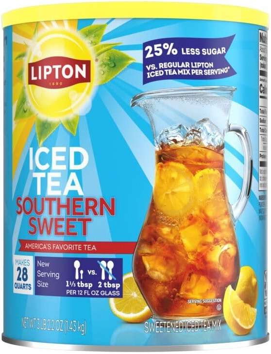Lipton Southern Sweet Reduced Sugar Iced Tea Mix 28 Quart 2-Pack - Instant Tea Powder with Black Tea and Lemon Flavor, 25% Less Sugar per Serving, Kosher Certified OU - Image 3