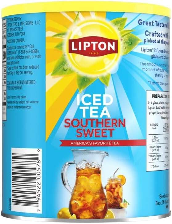 Lipton Southern Sweet Reduced Sugar Iced Tea Mix 28 Quart 2-Pack - Instant Tea Powder with Black Tea and Lemon Flavor, 25% Less Sugar per Serving, Kosher Certified OU - Image 4