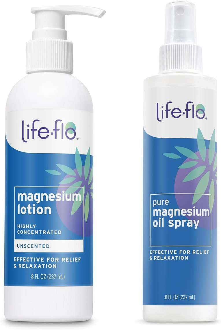 LIFE-FLO Magnesium Lotion and Pure Magnesium Oil Spray Bundle - with Magnesium Chloride from The Zechstein Seabed - 100% Magnesium Oil for Feet and Body and Unscented Lotion, 8 Oz Pack of 2, Unscented - Image 1