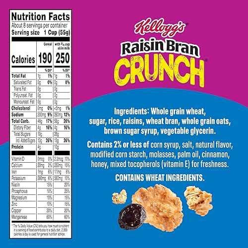 Kellogg's Raisin Bran Crunch Breakfast Cereal, Good Source of Fiber, Large Size, 19.7 oz - Image 2