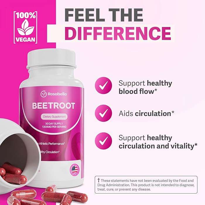Rosabella Organic Beet Root Capsules - 1300mg Beet Root Powder Aids Healthy Circulation & Vitality, Non-GMO, Beet Root Supplement - 60 Capsules, 30-Day Supply - Image 3