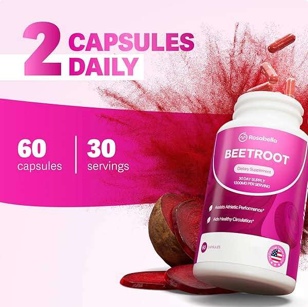 Rosabella Organic Beet Root Capsules - 1300mg Beet Root Powder Aids Healthy Circulation & Vitality, Non-GMO, Beet Root Supplement - 60 Capsules, 30-Day Supply - Image 4