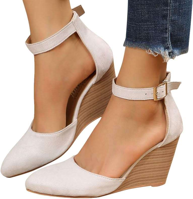 Closed Toe Wedges Heels for Women Dressy Platform Wedge Sandals Ankle Strap Heeled Espadrilles Sandals Ladies Comfortable Cork Summer Dress Shoes for Beach Wedding - Image 1