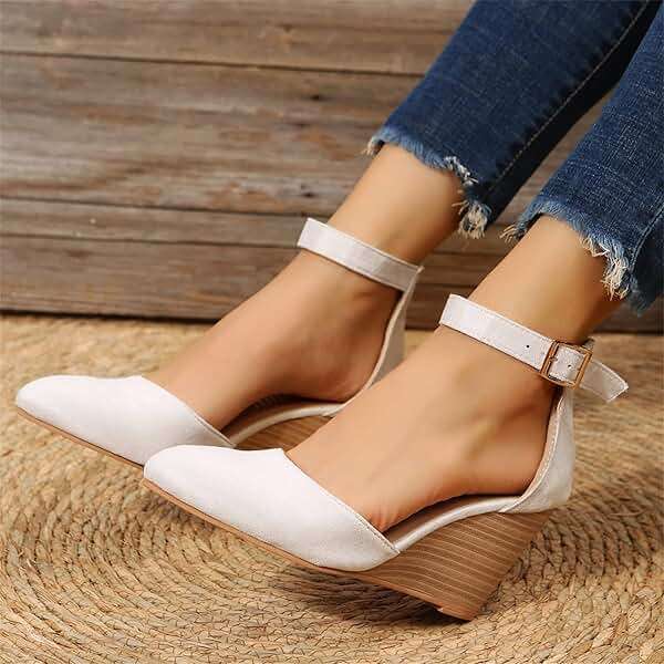 Closed Toe Wedges Heels for Women Dressy Platform Wedge Sandals Ankle Strap Heeled Espadrilles Sandals Ladies Comfortable Cork Summer Dress Shoes for Beach Wedding - Image 5