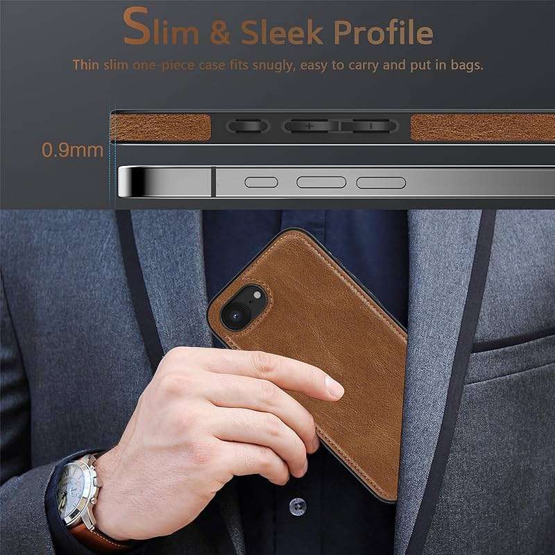 LOHASIC for iPhone 16e Case for iPhone 17e Case, Luxury Leather Soft Back Cover Full Body Protective Women Men Phone Shockproof Cases for iPhone iPhone 16E/17E 6.1'', Brown - Image 2