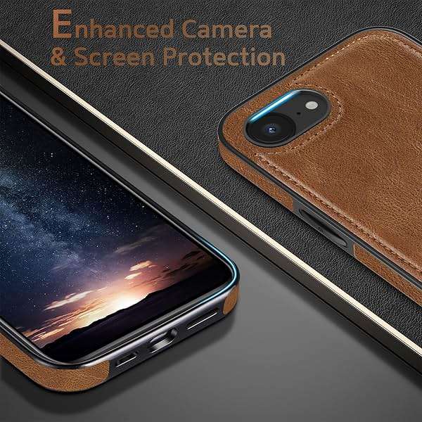 LOHASIC for iPhone 16e Case for iPhone 17e Case, Luxury Leather Soft Back Cover Full Body Protective Women Men Phone Shockproof Cases for iPhone iPhone 16E/17E 6.1'', Brown - Image 3
