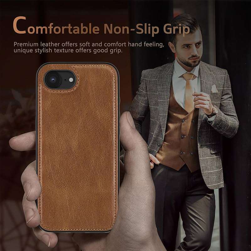 LOHASIC for iPhone 16e Case for iPhone 17e Case, Luxury Leather Soft Back Cover Full Body Protective Women Men Phone Shockproof Cases for iPhone iPhone 16E/17E 6.1'', Brown - Image 5