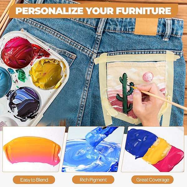 Nicpro 8 Colors Permanent Fabric Paint (4 oz, 120 ml) Soft Fabric Paint for Clothes, Non-Toxic Textile Paint for Fabric DIY Crafts, T-shirts, Shoes Jeans Bags Canvas for Adult with Color Wheel - Image 6