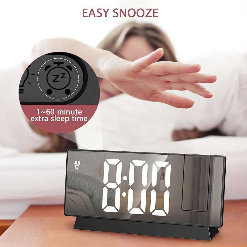 LOFICOPER Projection Alarm Clock, 7.8" Mirror Digital Clock with 180° Rotatable Projector, 4-Level Brightness, Snooze, 12/24H, USB Charging, Desk Clock for Home Bedroom Decor Office - Image 7