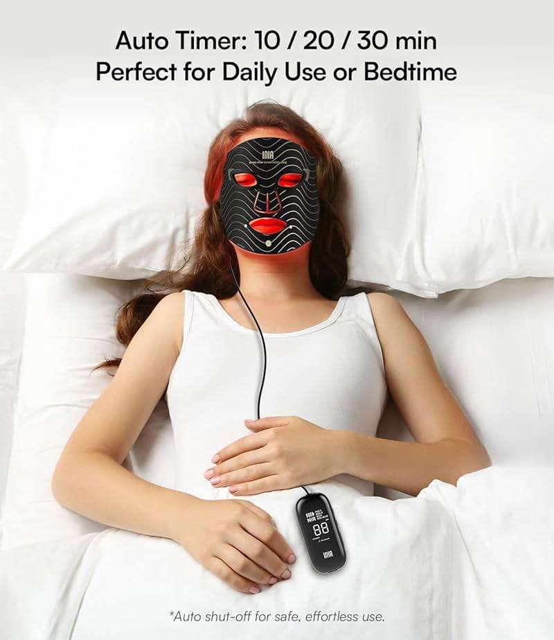 INIA Red Light Therapy Mask for Face – 4 Light Modes with 850nm NIR, Red & Blue LED Light Therapy, 2600mAh Rechargeable LED Face Mask for Radiant Glow at Home, Black - Image 7