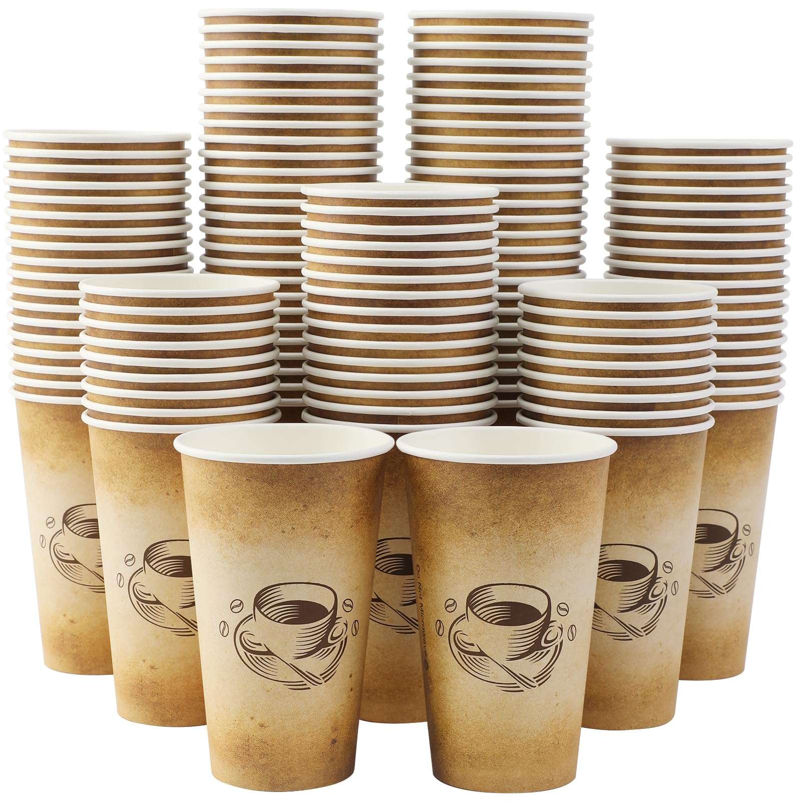 Clawsoff 180 Pack 16 oz Disposable Paper Coffee Cups, Hot/Cold Drinking Cups, coffee, Juice, Retro Design, Leak-Proof, Party, Picnic, Events, Travel, Offices, Shops - Image 1