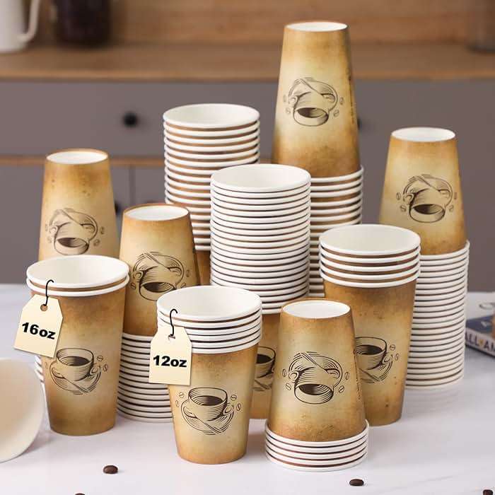Clawsoff 180 Pack 16 oz Disposable Paper Coffee Cups, Hot/Cold Drinking Cups, coffee, Juice, Retro Design, Leak-Proof, Party, Picnic, Events, Travel, Offices, Shops - Image 2