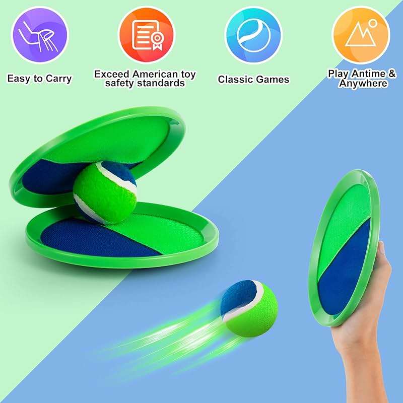 Weehoey Beach Toys - Outdoor Games for Kids, Toss and Catch Ball Set with 4 Paddles 3 Balls, Toys for 3 4 5 6 7 8+ Year Old Boys Girls Christmas Birthday Gifts (Blue and Green) - Image 4