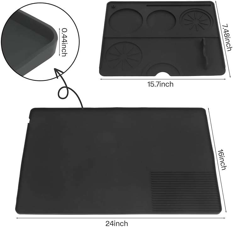 Silicone Coffee Mat with Convex Edge, 24''x16'' Coffee Bar Accessories for Ninja Luxe Cafe Accessories - Image 2