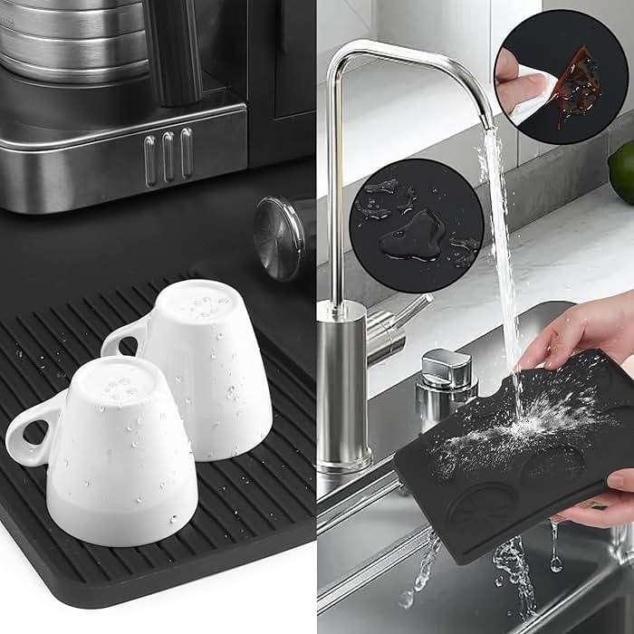 Silicone Coffee Mat with Convex Edge, 24''x16'' Coffee Bar Accessories for Ninja Luxe Cafe Accessories - Image 7