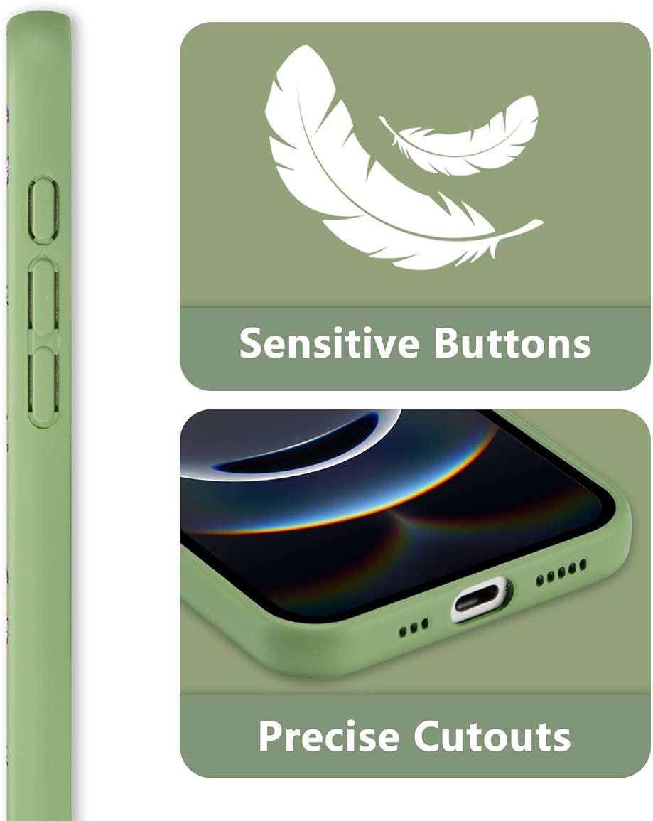 RALEAVO Floral Case for iPhone 16e/iPhone 17e,Liquid Silicone Cover with Cute Flower Branch Pattern for Girls Women Slim Soft Rubber Protective Phone Case for iPhone 16e/17e (6.1"),Green - Image 4