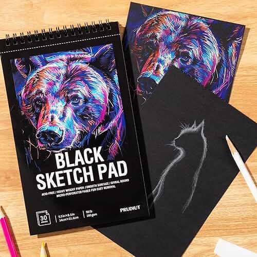 30 Sheets Black Paper Sketchbook, 98lb/160gsm Heavyweight Black Sketch Pad 5.5×8.5in, Acid-Free Drawing Paper, Spiral Bound Sketch Book for Kids, Teens, Artist - Image 7
