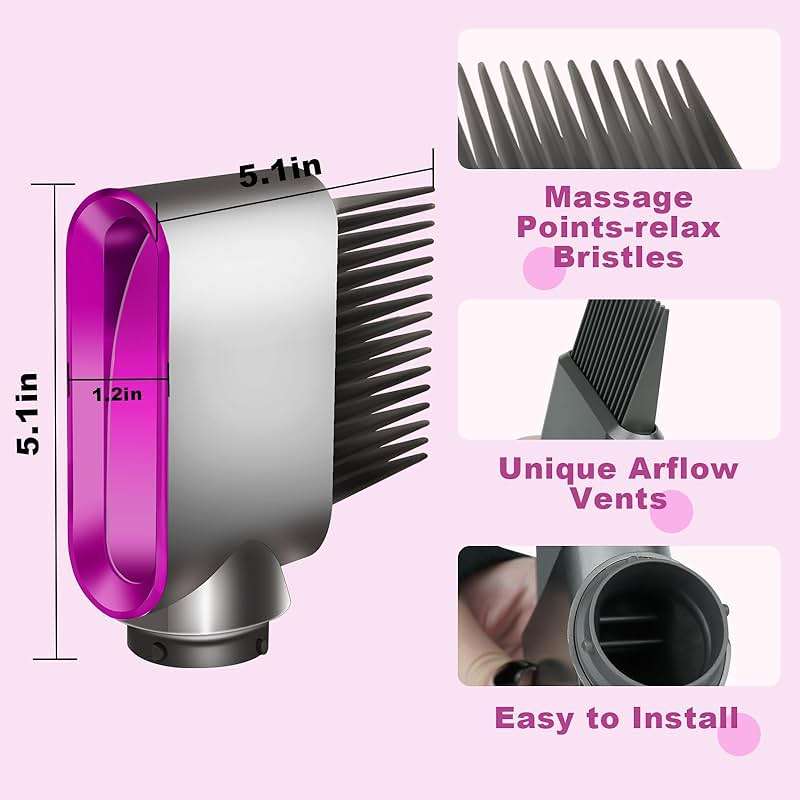 PUREGUST Wide Tooth Comb Nozzle Attachment Replacement for Dyson Airwrap HS01 HS05 HS08, Pre Styling Dryer Brush for Curly Coily to Combs Detangle and Lengthen Hair, Part NO.971894-03 - Image 6