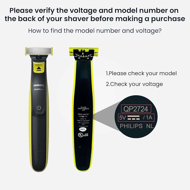 Xxszhy 5V Fast Charger Fit for Philips Norelco One Blade QP2724 QP2834 QP1324 QP4631 QP6542 QP6552 QP4530 QP1924 MG7910 MG5910 MG9510 MG9525 Fit for Phillips One Blade Trimmer Electric Shaver Razor - Image 4