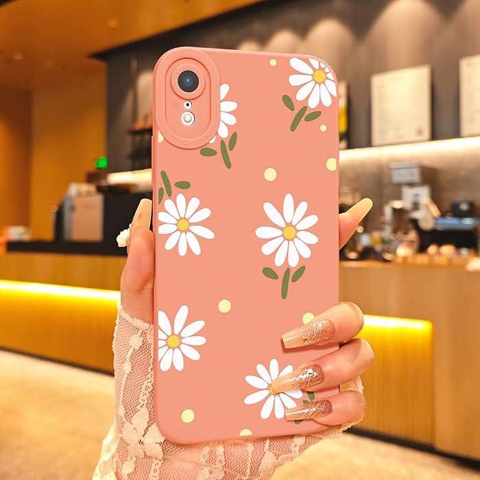 CASBST Compatible with iPhone XR Phone Case, Fashion Flower Pattern Design Girls Women Liquid Silicone Cover, Slim Shockproof and Scratch-Resistant Soft Case for iPhone XR- Pink - Image 2