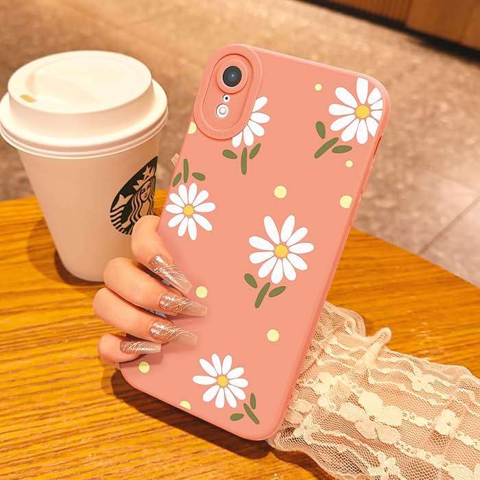 CASBST Compatible with iPhone XR Phone Case, Fashion Flower Pattern Design Girls Women Liquid Silicone Cover, Slim Shockproof and Scratch-Resistant Soft Case for iPhone XR- Pink - Image 4