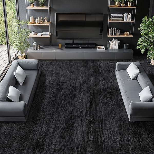LIANLAM Washable Rug 8x10 Area Rugs for Living Room - Stain Resistant Non-Slip Backing Boho Rug for Bedroom,Durable & Ultra-Thin Vintage Large Area Rug(8x10,Black) - Image 1