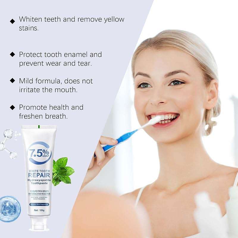 7.5% Hydroxyapatite Toothpaste(Fluoride Free), Nano Hydroxyapatite Toothpaste for Sensitive Teeth, Enamel Protection, Tooth Strengthening, Fresh Mint Flavor, Daily Use for Oral Care (1 PCS) - Image 3