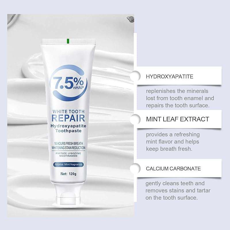 7.5% Hydroxyapatite Toothpaste(Fluoride Free), Nano Hydroxyapatite Toothpaste for Sensitive Teeth, Enamel Protection, Tooth Strengthening, Fresh Mint Flavor, Daily Use for Oral Care (1 PCS) - Image 7