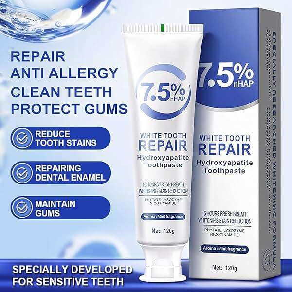 7.5% Hydroxyapatite Toothpaste(Fluoride Free), Nano Hydroxyapatite Toothpaste for Sensitive Teeth, Enamel Protection, Tooth Strengthening, Fresh Mint Flavor, Daily Use for Oral Care (1 PCS) - Image 8