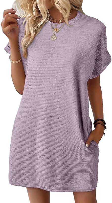 EVALESS Womens Summer Dresses 2026 Fashion Short Sleeve Cute Spring Mini Dress Crewneck Casual Beach Vacation Dresses - Image 1