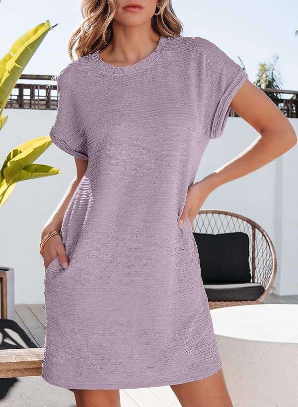 EVALESS Womens Summer Dresses 2026 Fashion Short Sleeve Cute Spring Mini Dress Crewneck Casual Beach Vacation Dresses - Image 3