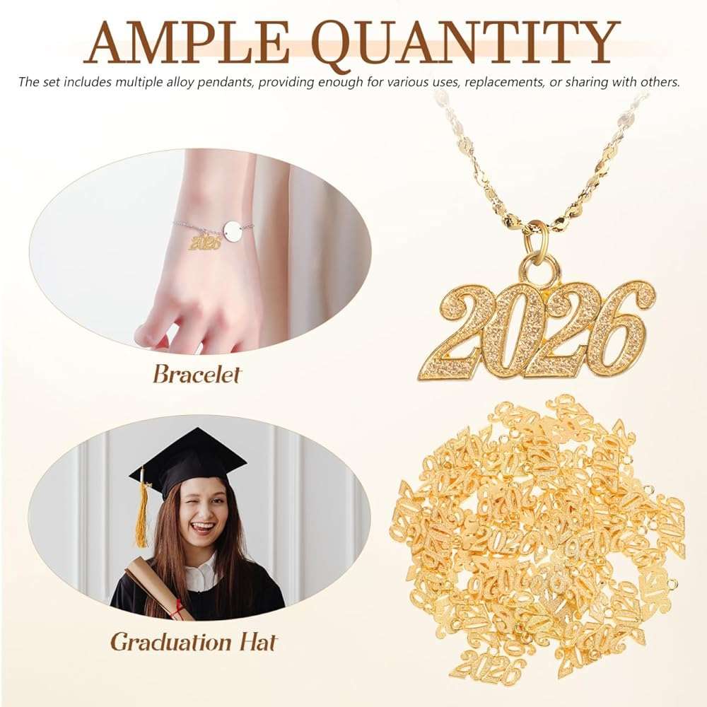 Operitacx 2025 Charm Graduation Cap Tassel Charm - 50Pcs Pendant DIY Jewelry Making Set - Image 3