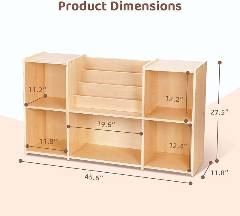 OOOK Montessori Bookshelf and Toy Storage Organizer, 2-Tier Horizontal Bookshelf, 5-Compartment Toy Storage Cabinet with Book Rack, Ideal Choice for Kids Classroom Organizer, Playroom and Daycare - Image 2