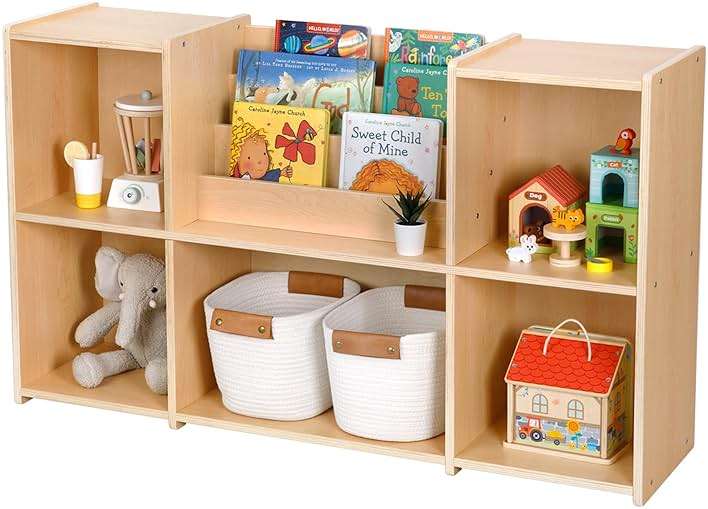 OOOK Montessori Bookshelf and Toy Storage Organizer, 2-Tier Horizontal Bookshelf, 5-Compartment Toy Storage Cabinet with Book Rack, Ideal Choice for Kids Classroom Organizer, Playroom and Daycare - Image 6