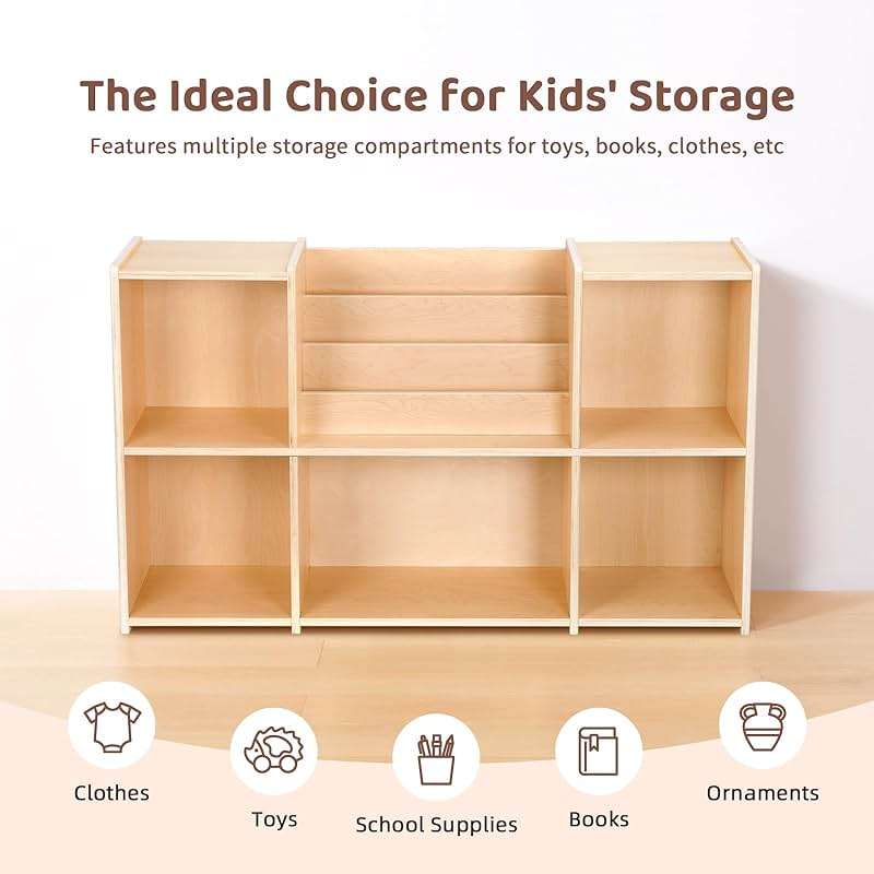 OOOK Montessori Bookshelf and Toy Storage Organizer, 2-Tier Horizontal Bookshelf, 5-Compartment Toy Storage Cabinet with Book Rack, Ideal Choice for Kids Classroom Organizer, Playroom and Daycare - Image 7