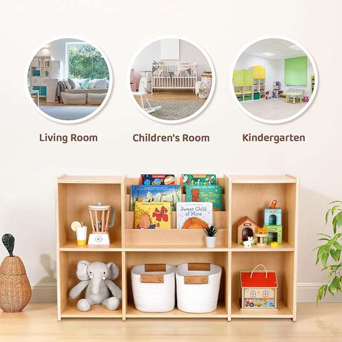 OOOK Montessori Bookshelf and Toy Storage Organizer, 2-Tier Horizontal Bookshelf, 5-Compartment Toy Storage Cabinet with Book Rack, Ideal Choice for Kids Classroom Organizer, Playroom and Daycare - Image 8