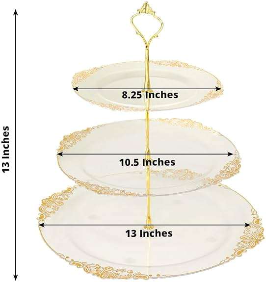 Efavormart 13 Inch 3-Tier Clear & Gold Cupcake Stand, Round Plastic Dessert Display Holder, Tiered Pastry Serving Tray for Parties & Champagne Brunches - Image 2