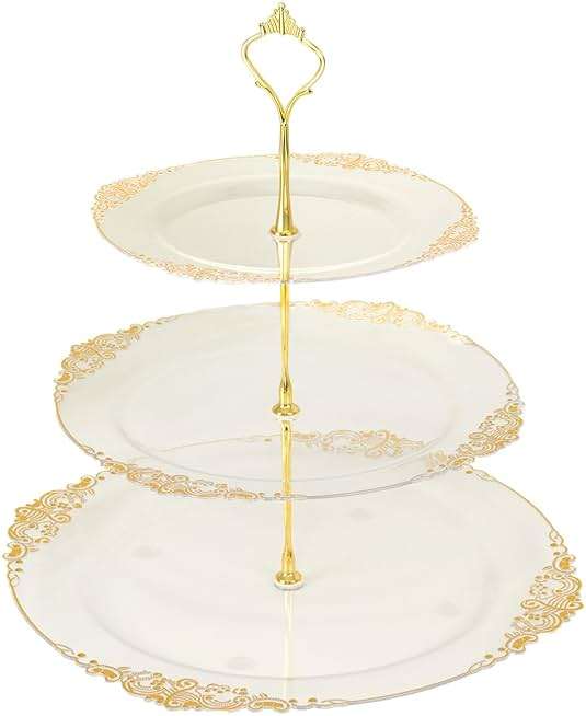 Efavormart 13 Inch 3-Tier Clear & Gold Cupcake Stand, Round Plastic Dessert Display Holder, Tiered Pastry Serving Tray for Parties & Champagne Brunches - Image 5