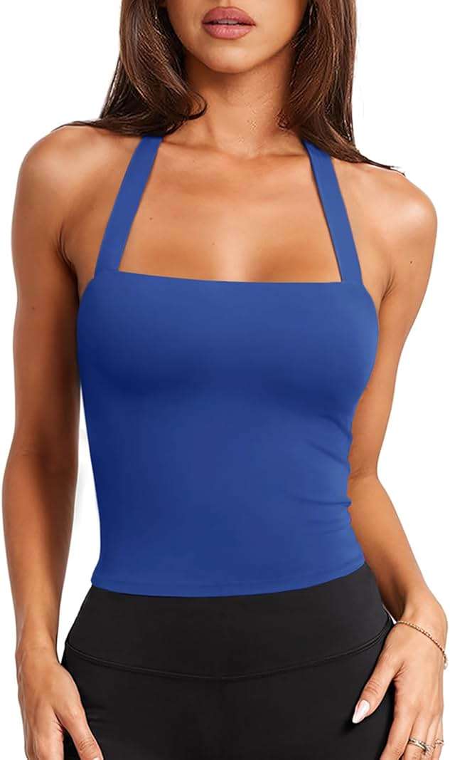 LASLULU Womens Sexy Halter Sports Bra Workout Tops Wirefree Sleeveless Gym Yoga Tank Tops Y2k Casual Crop - Image 1