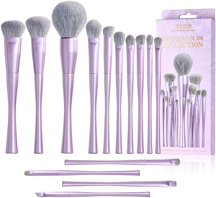 Jessup Makeup Brushes Set Professional 14pcs Vegan Make Up Brushes, Foundation Eyeshadow Concealer Contour Powder Blush Blending Eyeliner Brush, Premium Synthetic Fiber, Luxury Purple T512 - Image 1