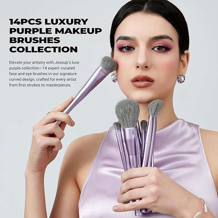 Jessup Makeup Brushes Set Professional 14pcs Vegan Make Up Brushes, Foundation Eyeshadow Concealer Contour Powder Blush Blending Eyeliner Brush, Premium Synthetic Fiber, Luxury Purple T512 - Image 2